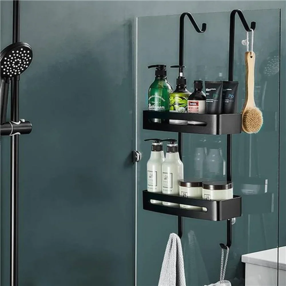 Over the Door Shower Caddy Hanging 2-Tier Shower Organizer with Hook and Basket